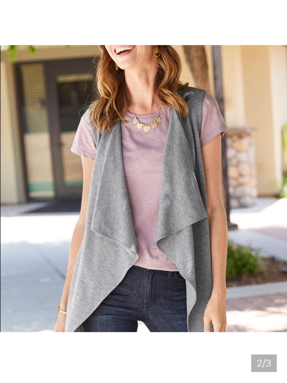 Matilda Jane Count it Out Heathered Slate Blue/Grey Draped Vest